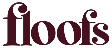 A Floofs word logo in burgundy